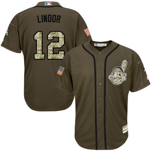 Indians #12 Francisco Lindor Green Salute to Service Stitched MLB Jersey - Click Image to Close
